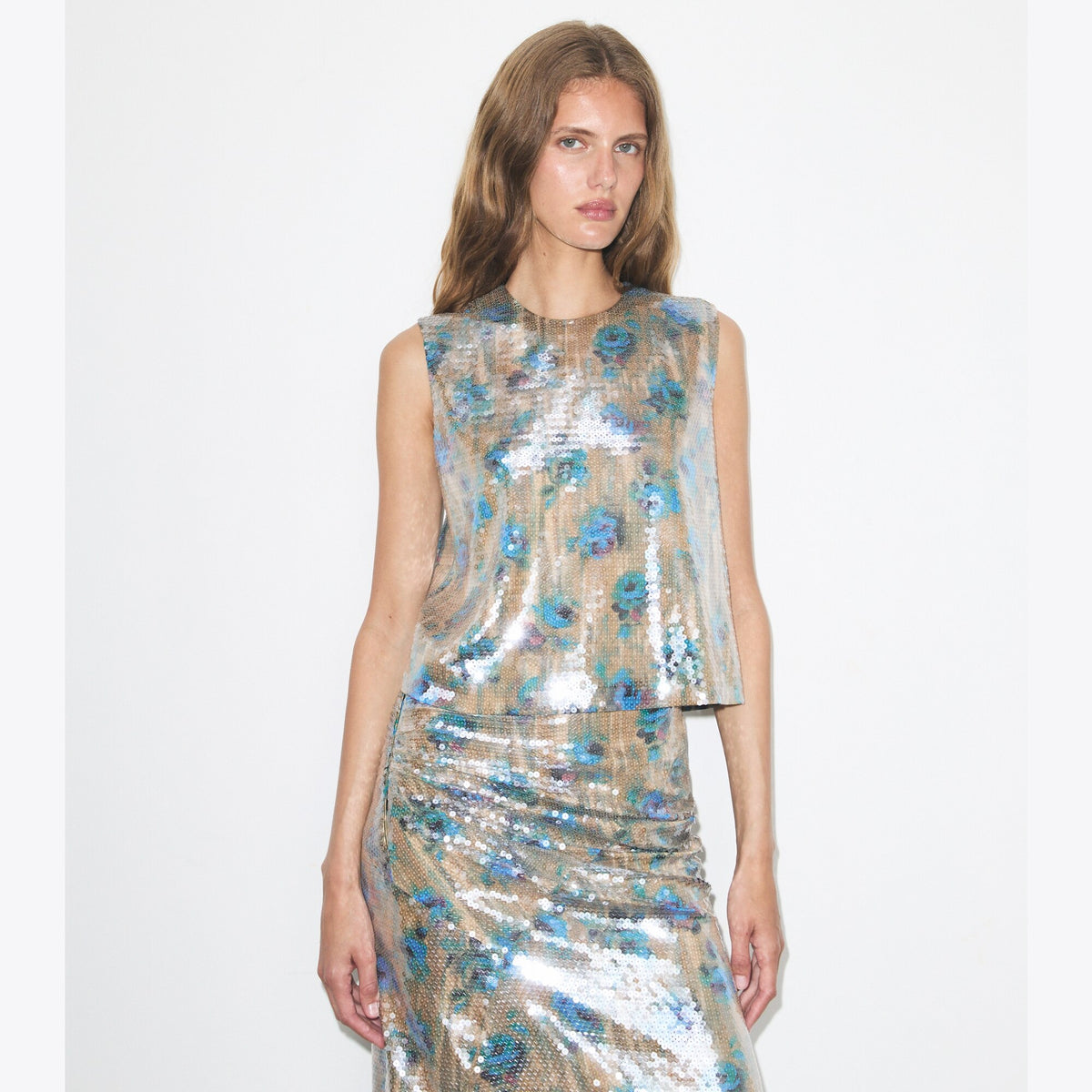 Tory Burch Sequin Shell Top - Blue Roses - 2