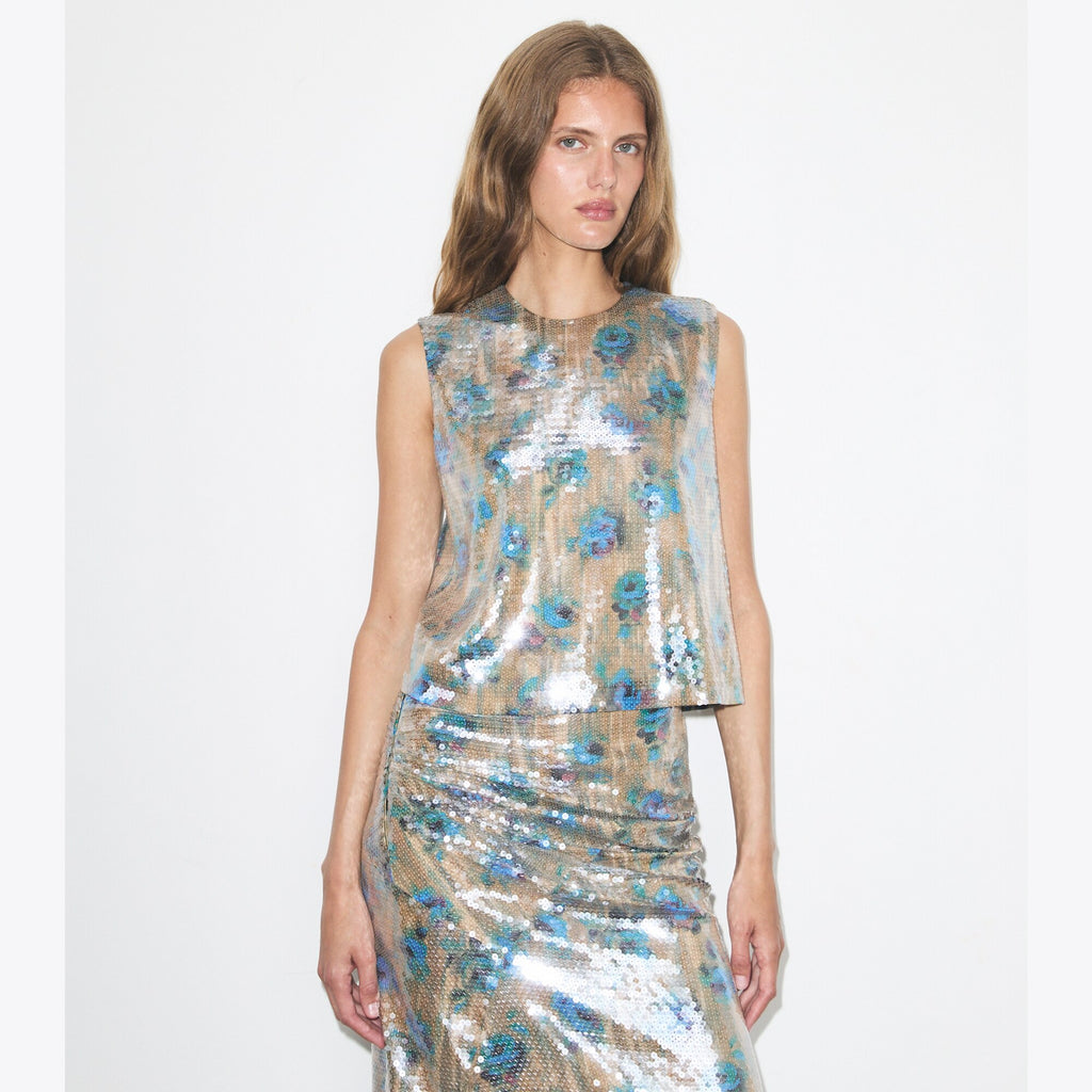 Tory Burch Sequin Shell Top - Blue Roses - 2