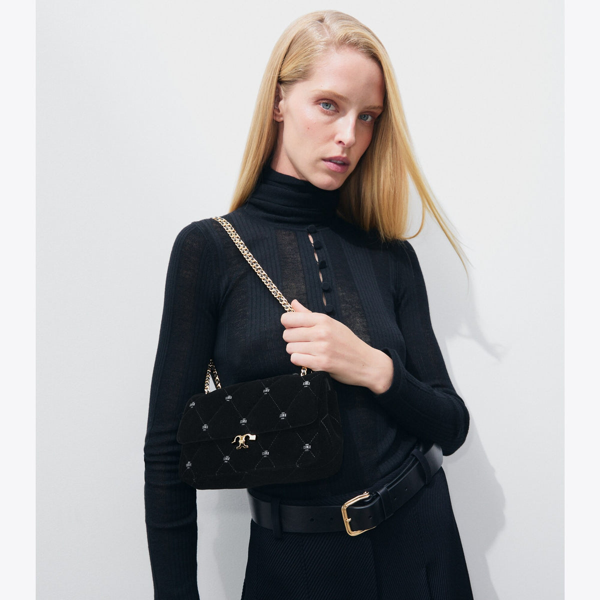Tory Burch Small Bunny Knot Velvet Shoulder Bag - Black - 2