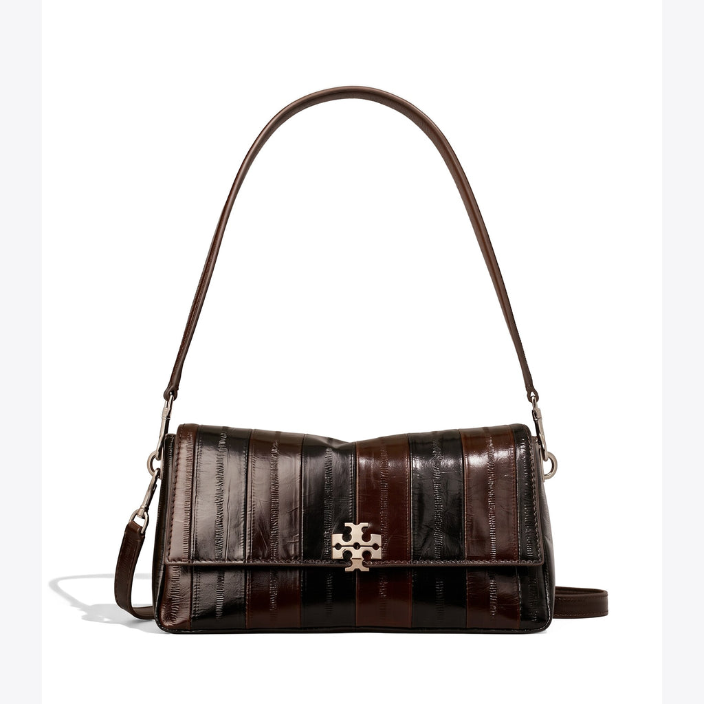 Tory Burch Small Charlie Eel-Embossed Shoulder Bag - Dark Brown Multi - 7