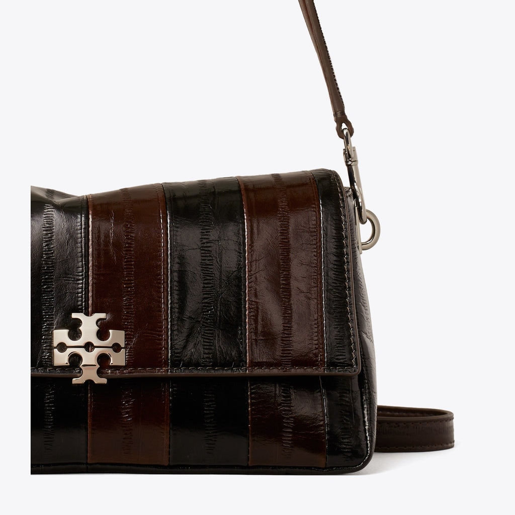Tory Burch Small Charlie Eel-Embossed Shoulder Bag - Dark Brown Multi - 5