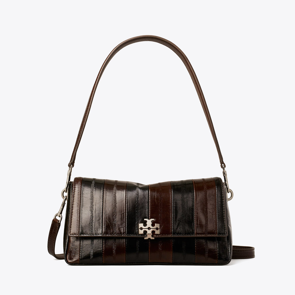 Tory Burch Small Charlie Eel-Embossed Shoulder Bag - Dark Brown Multi - 3