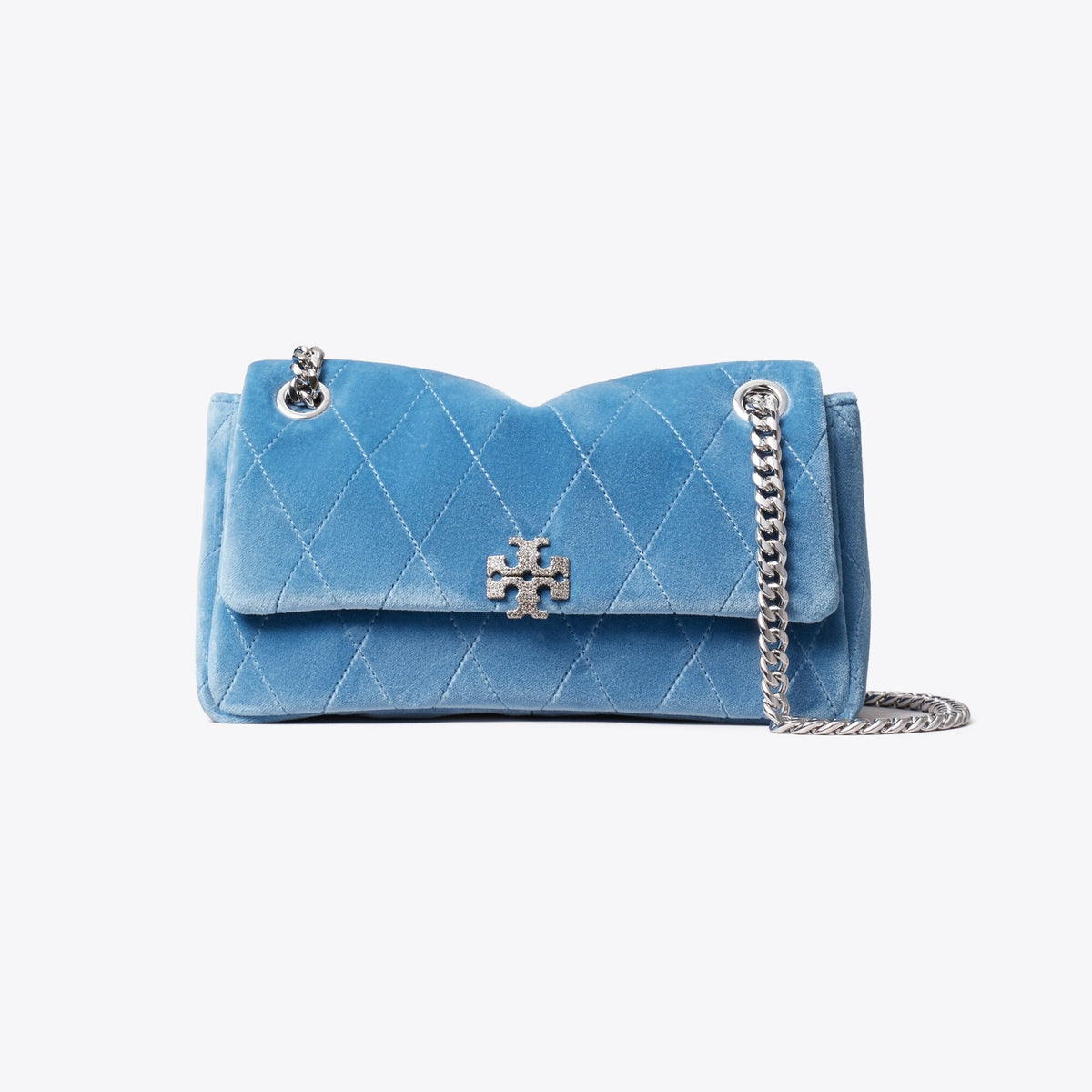 Tory Burch Small Charlie Quilted Velvet Pavé Shoulder Bag - Electric Blue - 4