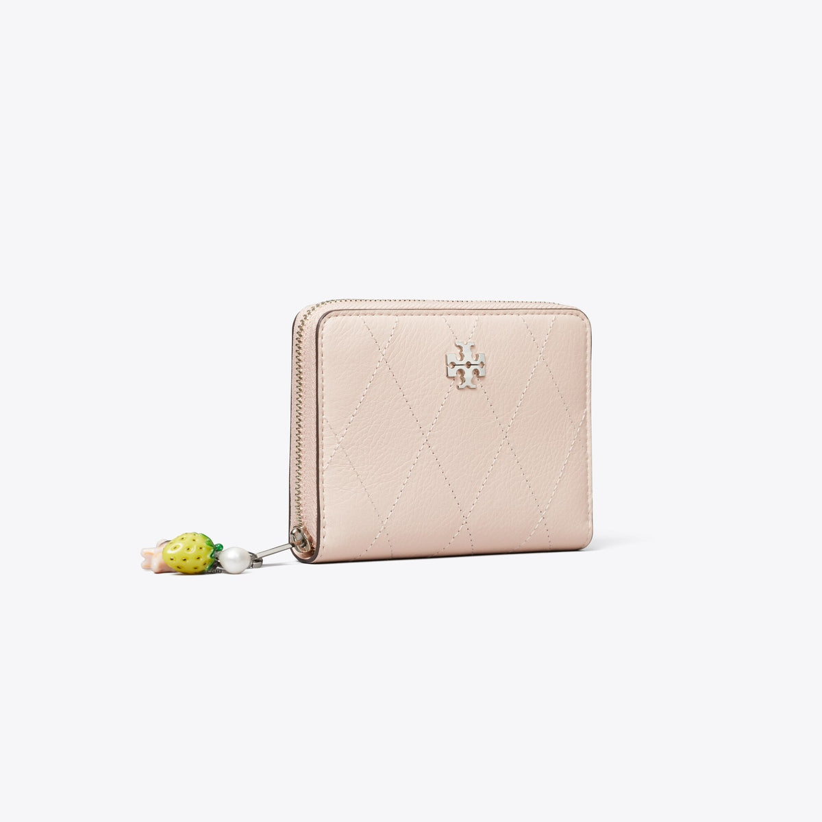Tory Burch Small Charlie Quilted Zip-Around Wallet - Soft Pink / Charms