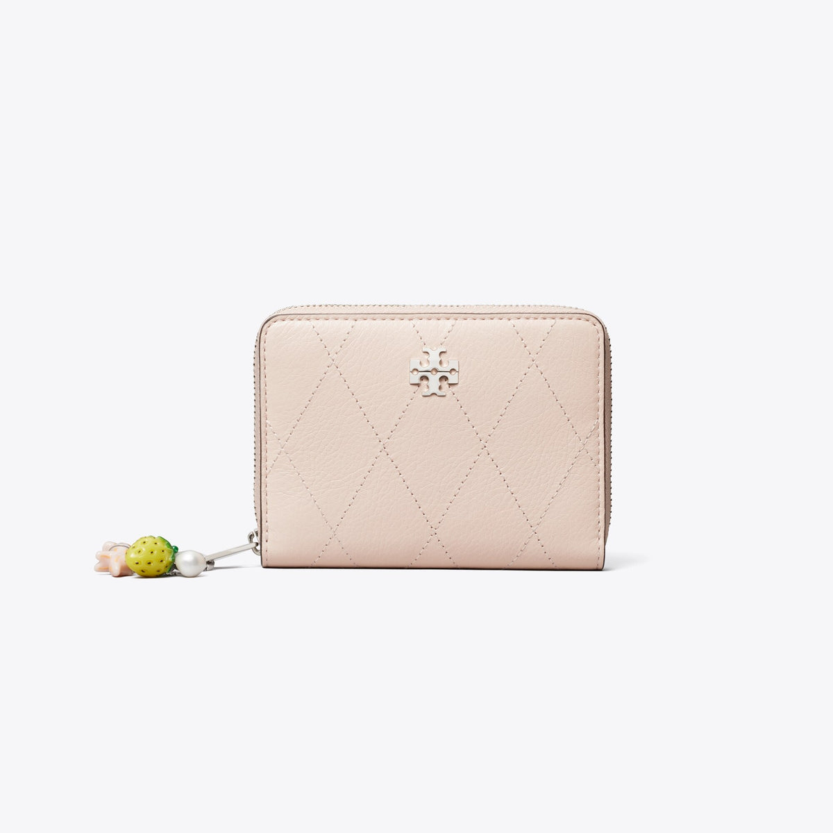 Tory Burch Small Charlie Quilted Zip-Around Wallet - Soft Pink / Charms - 2