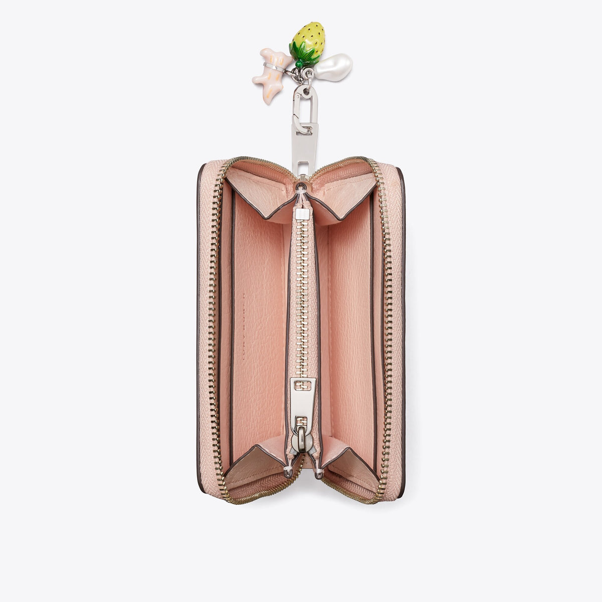 Tory Burch Small Charlie Quilted Zip-Around Wallet - Soft Pink / Charms - 3