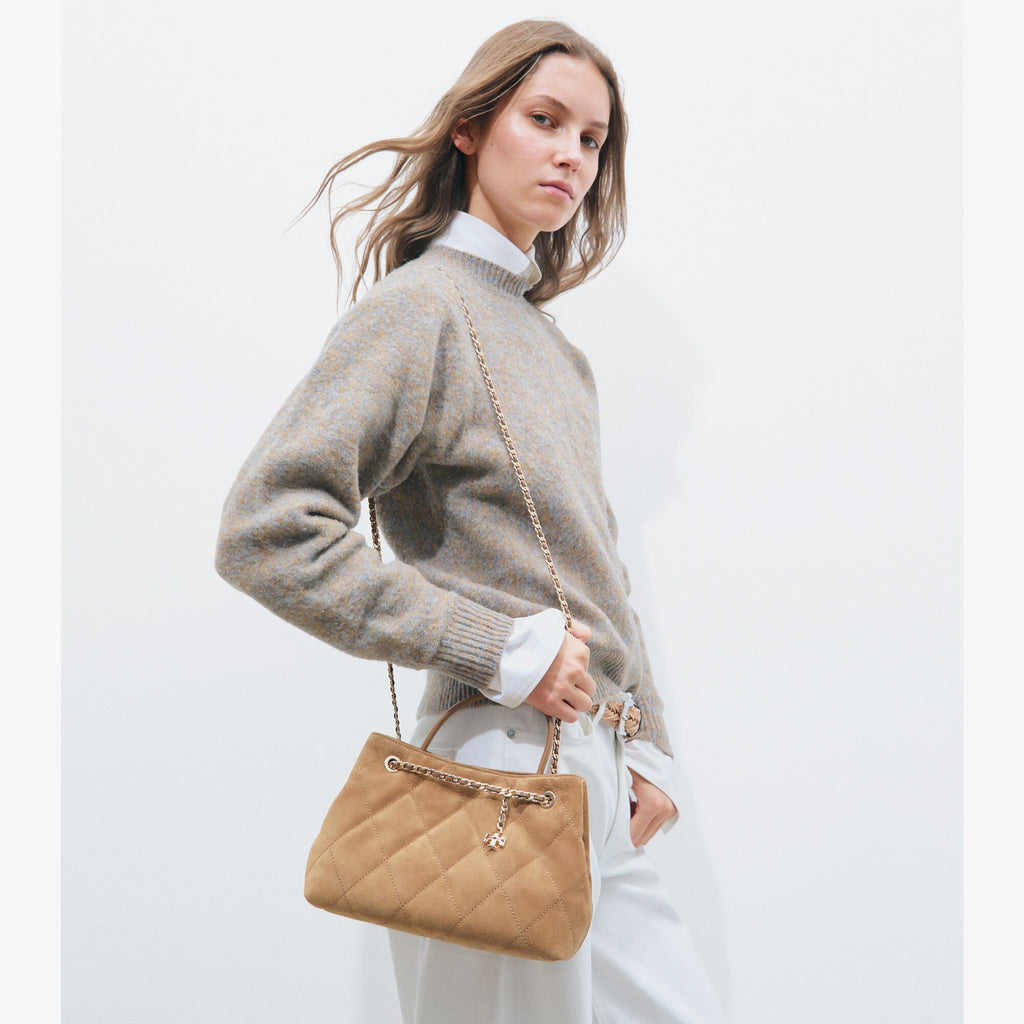 Tory Burch Small Fleming Suede Carryall - Toffee - 2