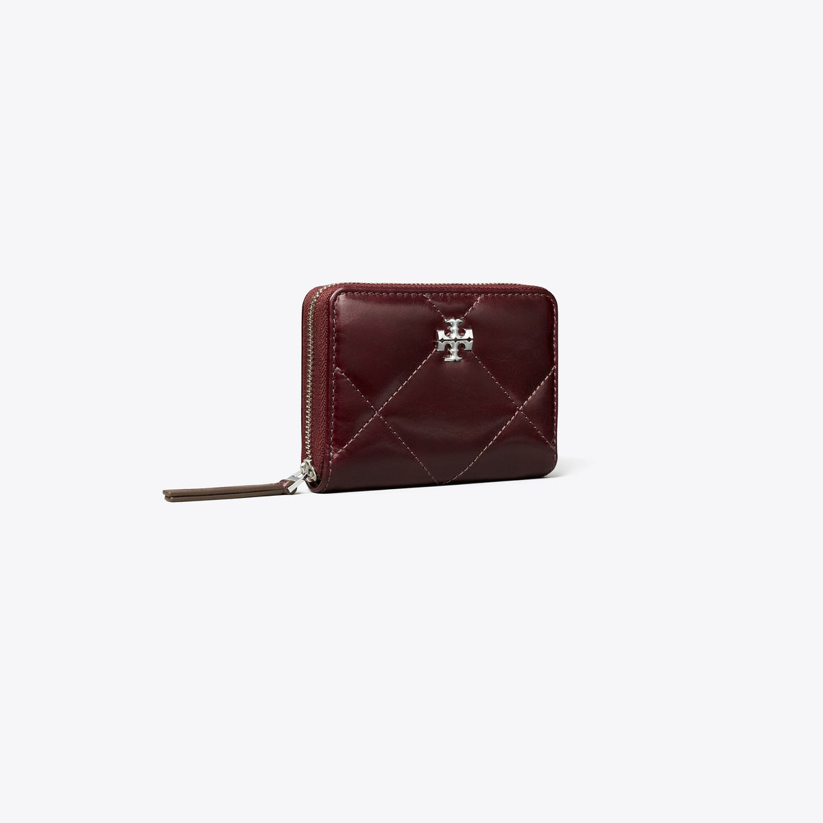 Tory Burch Small Kira Diamond Quilt Distressed Zip-Around Wallet - Dark Carmine