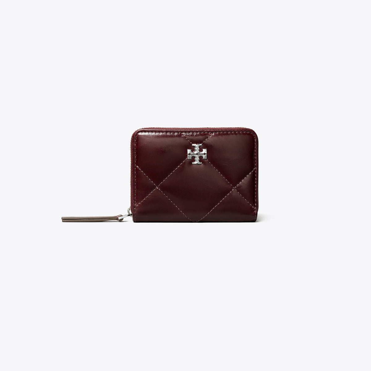 Tory Burch Small Kira Diamond Quilt Distressed Zip-Around Wallet - Dark Carmine - 2