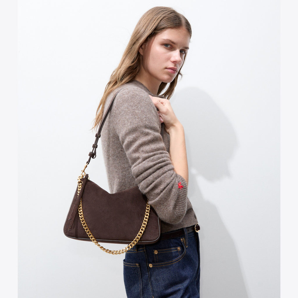 Tory Burch Small Perry Suede Shoulder Bag - Dark Cocoa - 2