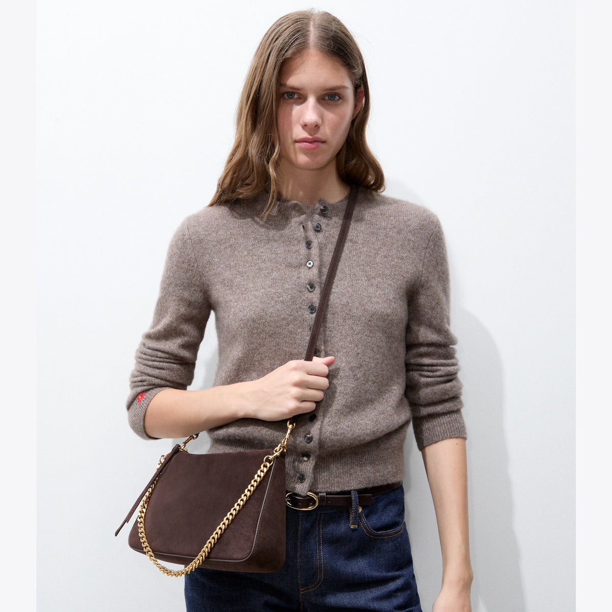 Tory Burch Small Perry Suede Shoulder Bag - Dark Cocoa - 3