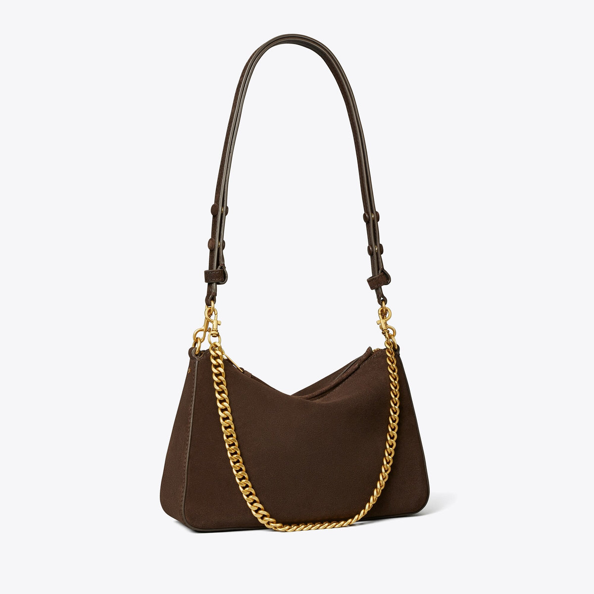 Tory Burch Small Perry Suede Shoulder Bag - Dark Cocoa