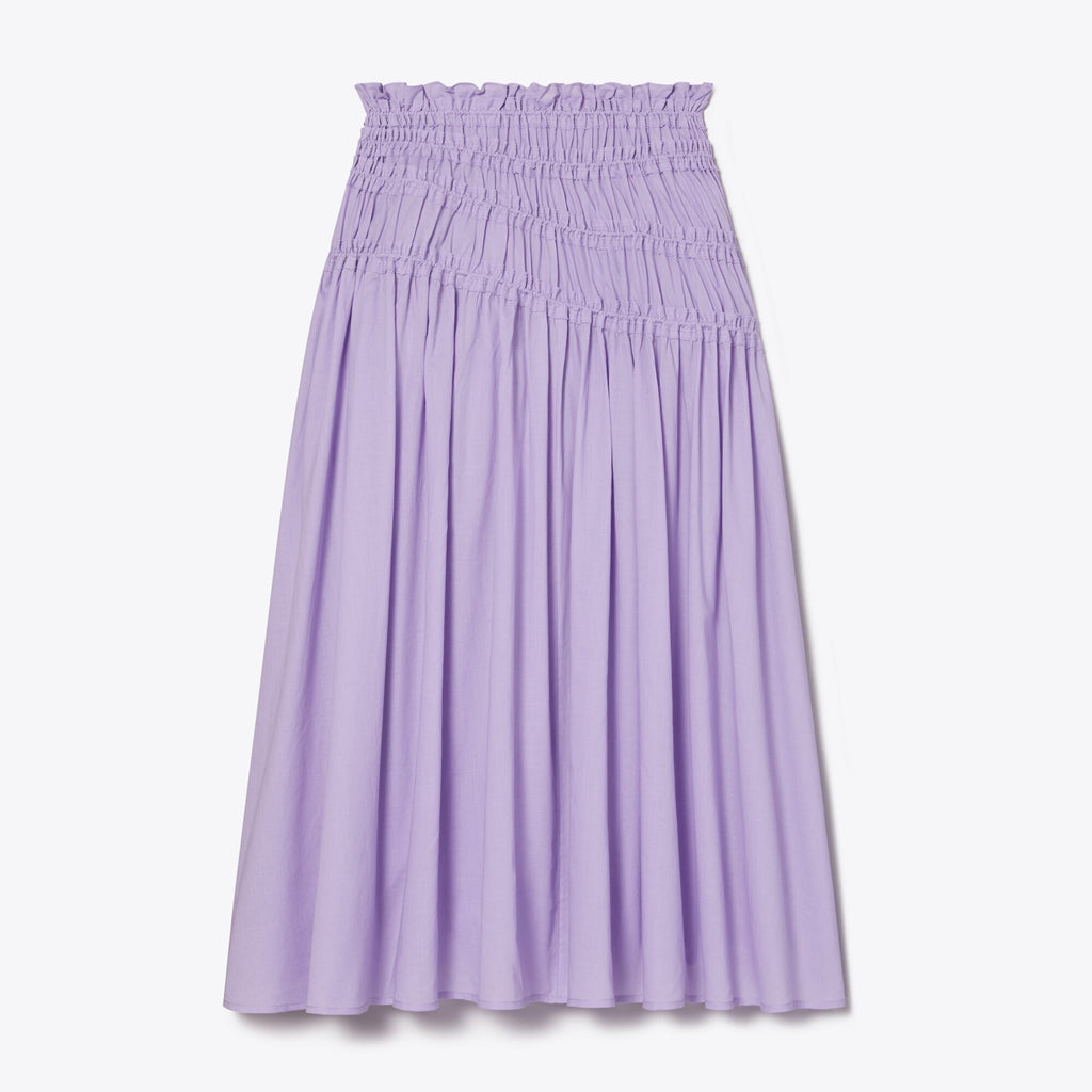 Tory Burch Smocked Cotton Skirt - Lilac Frost