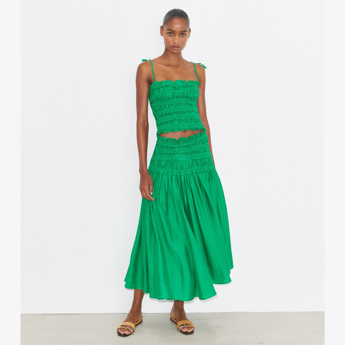 Tory Burch Smocked Viscose Skirt - Spring Jade - 2