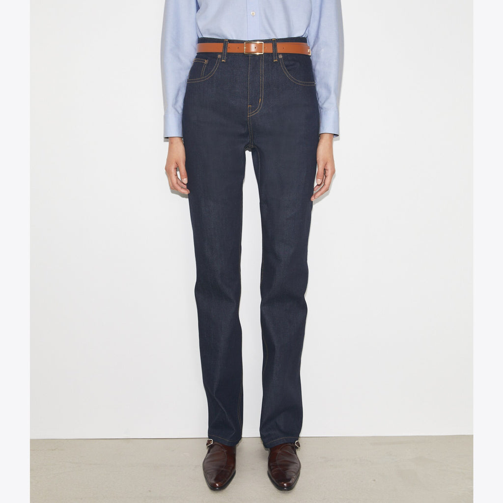Tory Burch Straight-Leg Denim Jean - Raw/Unwashed - 5