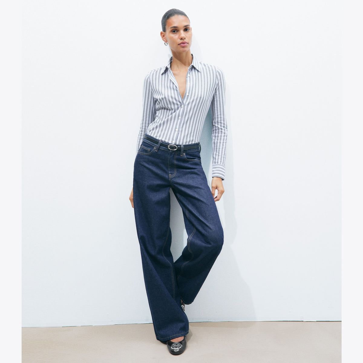 Tory Burch Striped Cotton Piqué Polo Shirt - Frozen Sky Stripe - 3