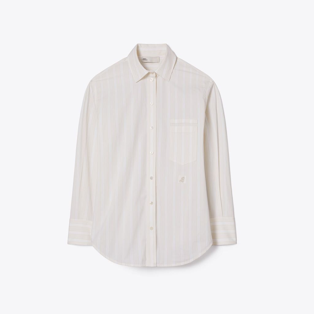 Tory Burch Striped Cotton Shirt - Beige Stripe