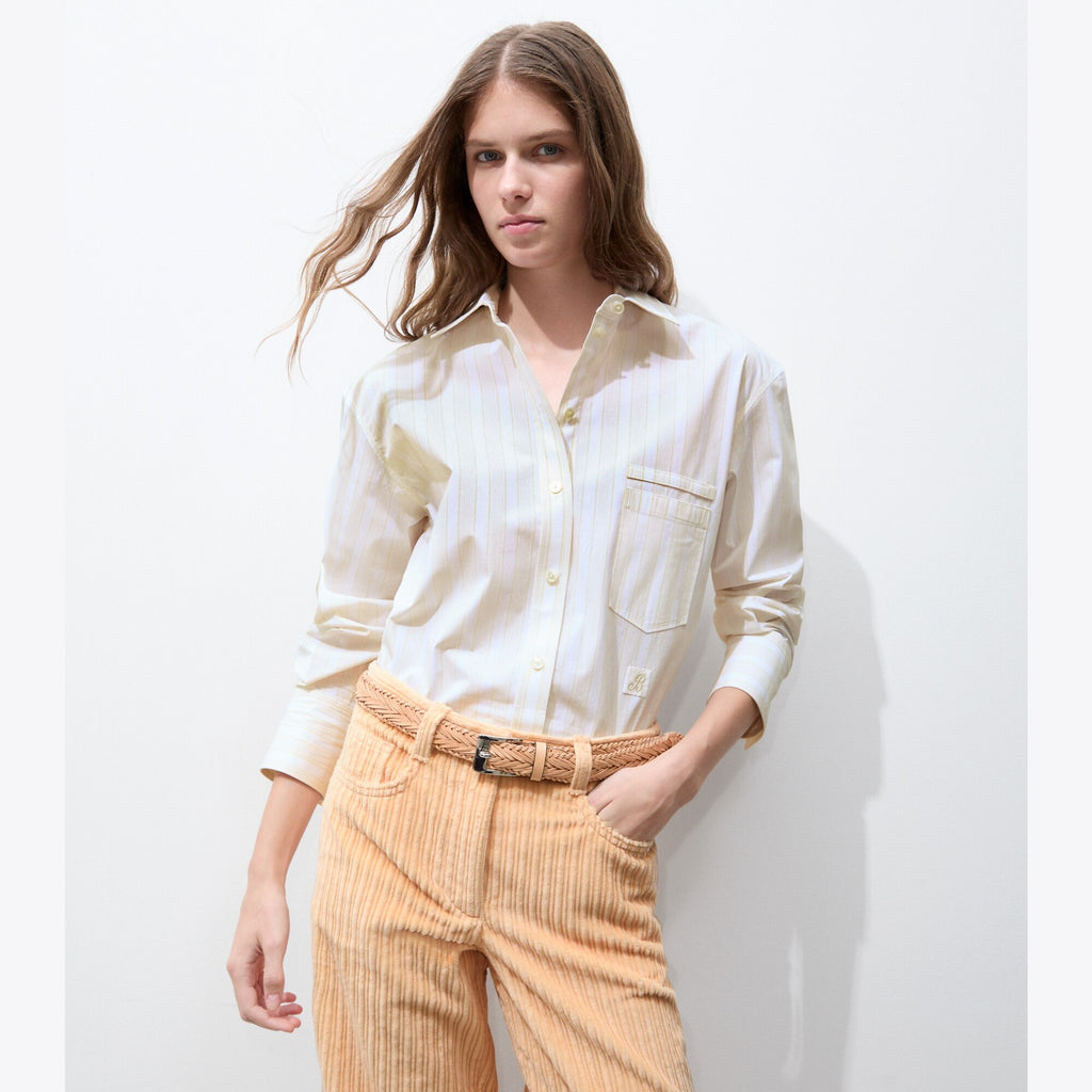 Tory Burch Striped Cotton Shirt - Beige Stripe - 2