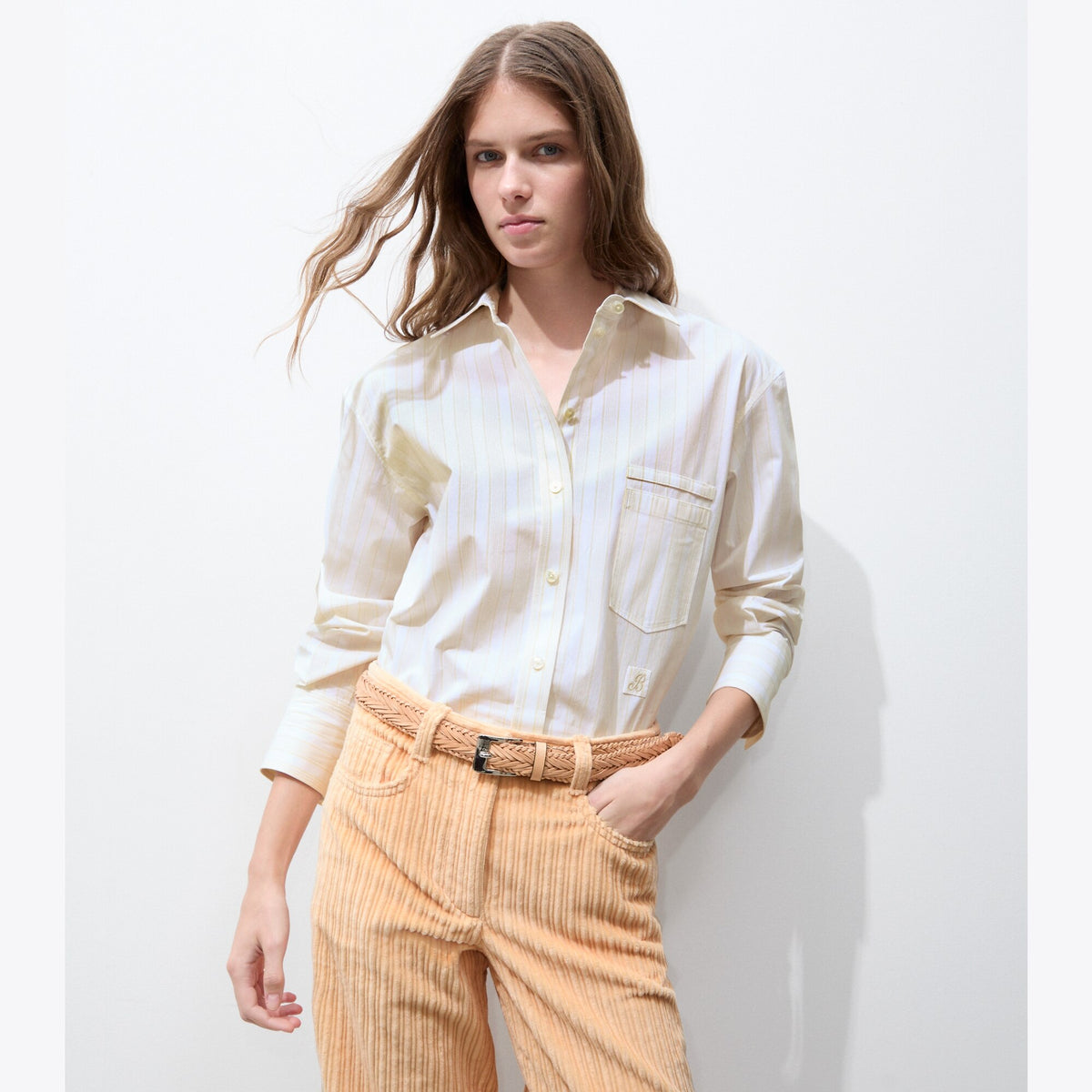 Tory Burch Striped Cotton Shirt - Beige Stripe - 2