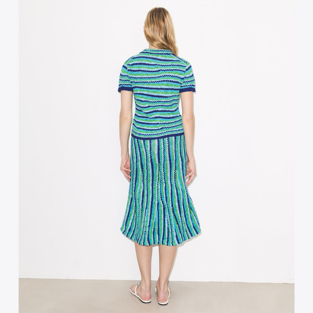 Tory Burch Striped Cotton Skirt - Ocean / Light Blue / Green - 3