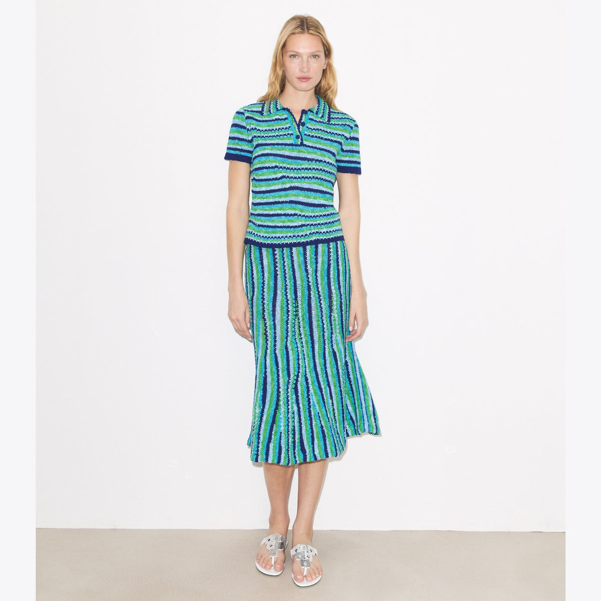 Tory Burch Striped Cotton Skirt - Ocean / Light Blue / Green - 2
