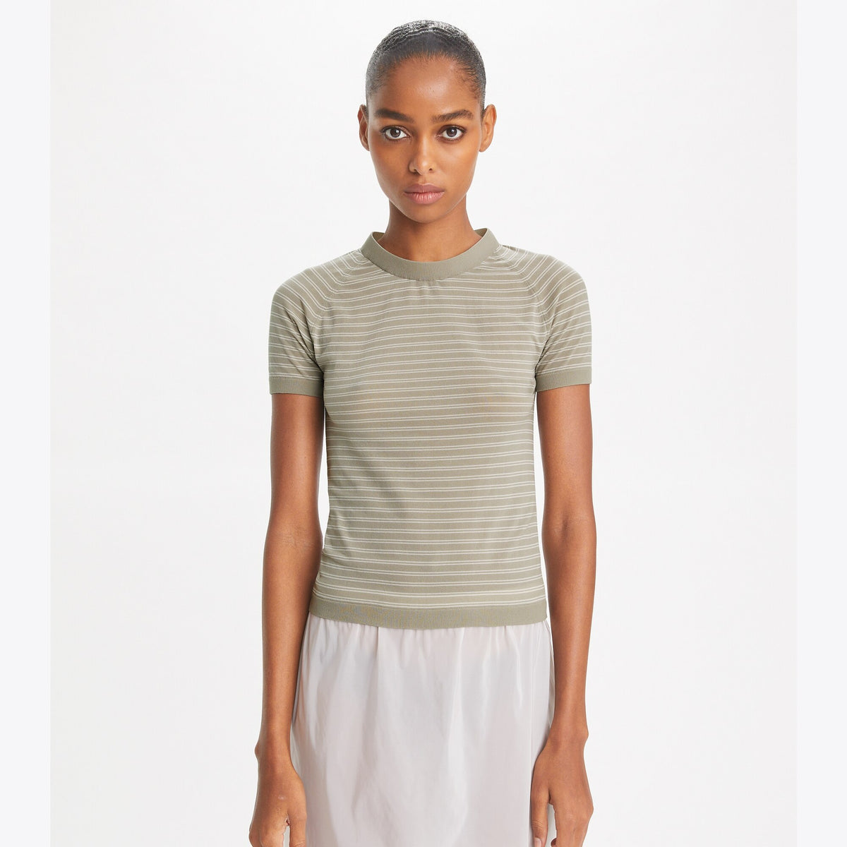 Tory Burch Striped Nylon Mockneck - Gray Chateau - 2