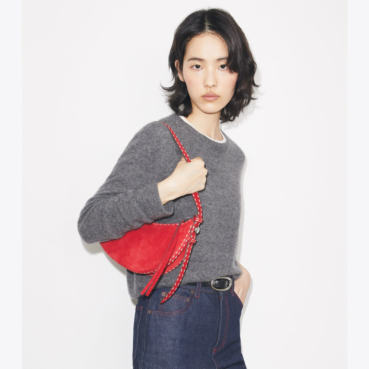 Tory Burch Suede Half Moon Bag - Toucan Red - 2
