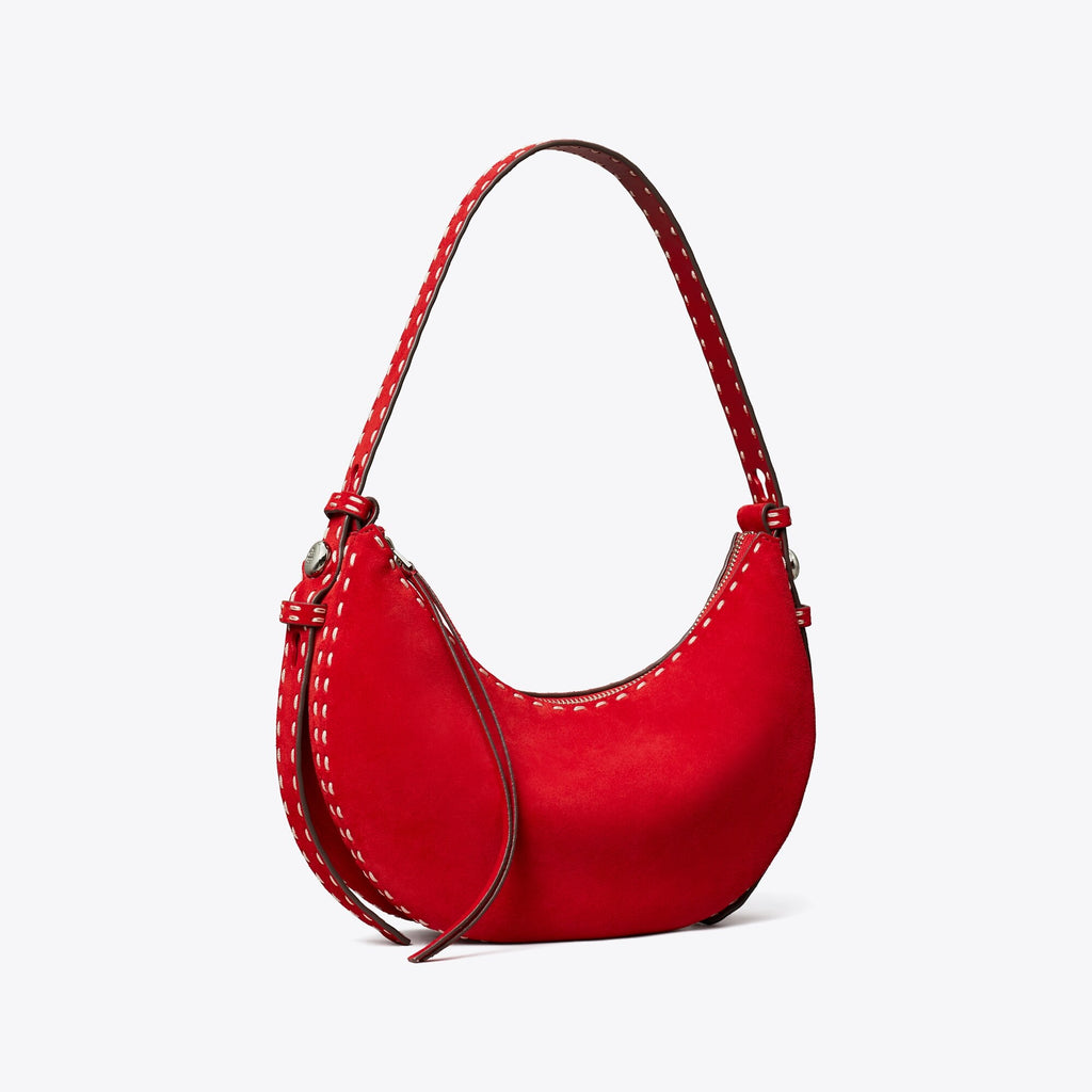 Tory Burch Suede Half Moon Bag - Toucan Red