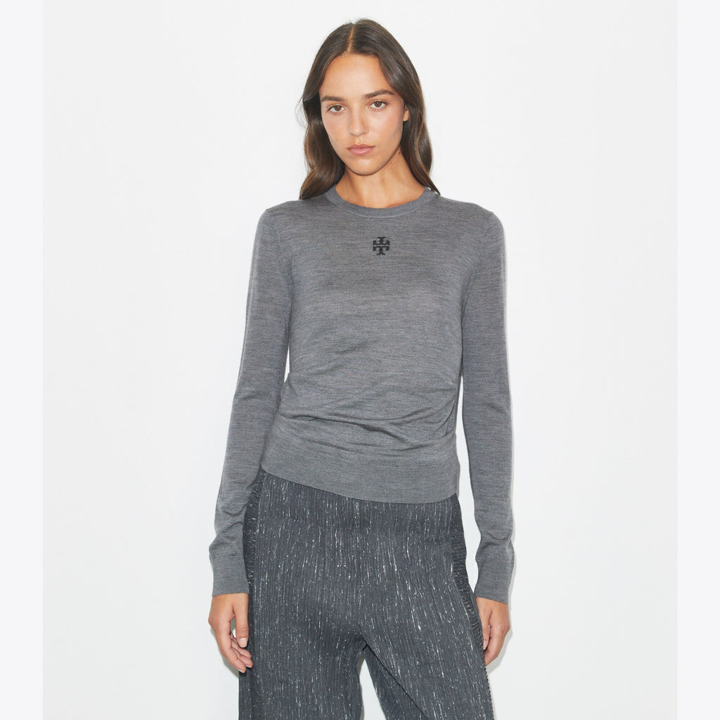 Tory Burch T Logo Wool Sweater - Frosted Gray Melange - 2