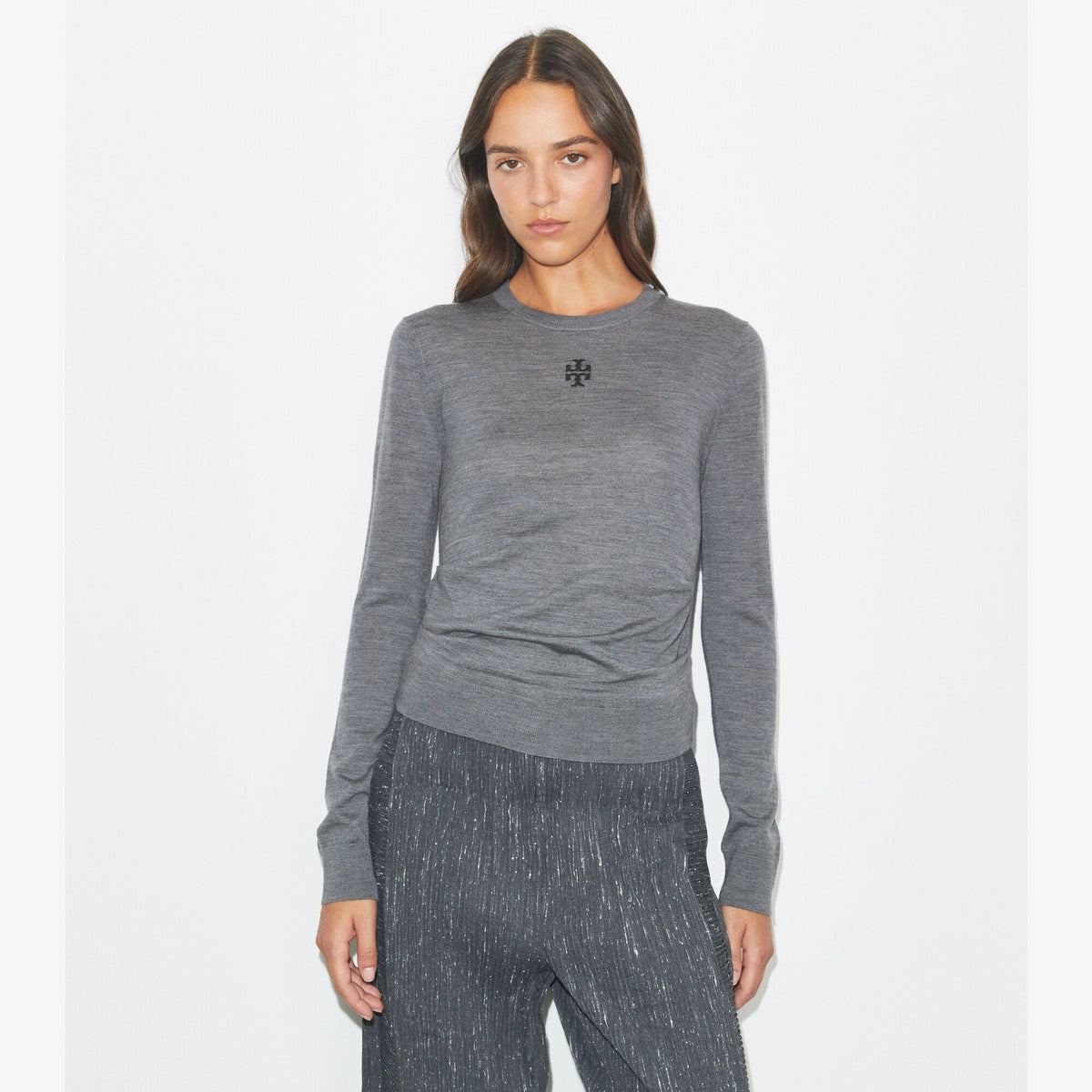 Tory Burch T Logo Wool Sweater - Frosted Gray Melange - 2