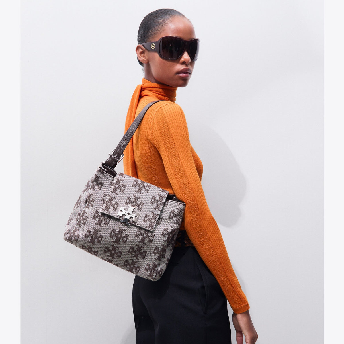 Tory Burch T Monogram Charlie Runway Shoulder Bag - Chocolate Brown - 2