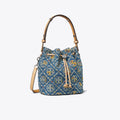 Tory Burch T Monogram Denim Embellished Bucket Bag - Deep Royal