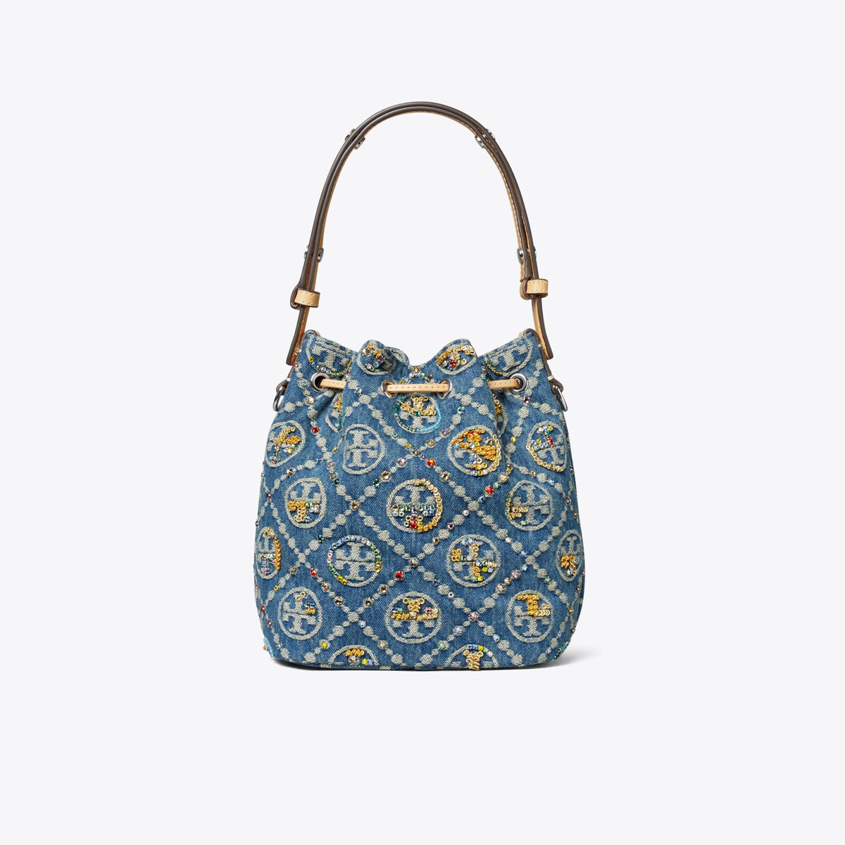 Tory Burch T Monogram Denim Embellished Bucket Bag - Deep Royal - 5