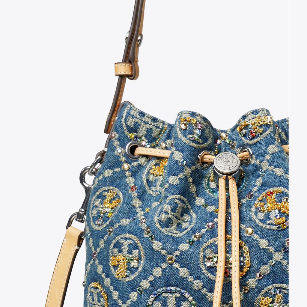 Tory Burch T Monogram Denim Embellished Bucket Bag - Deep Royal - 6