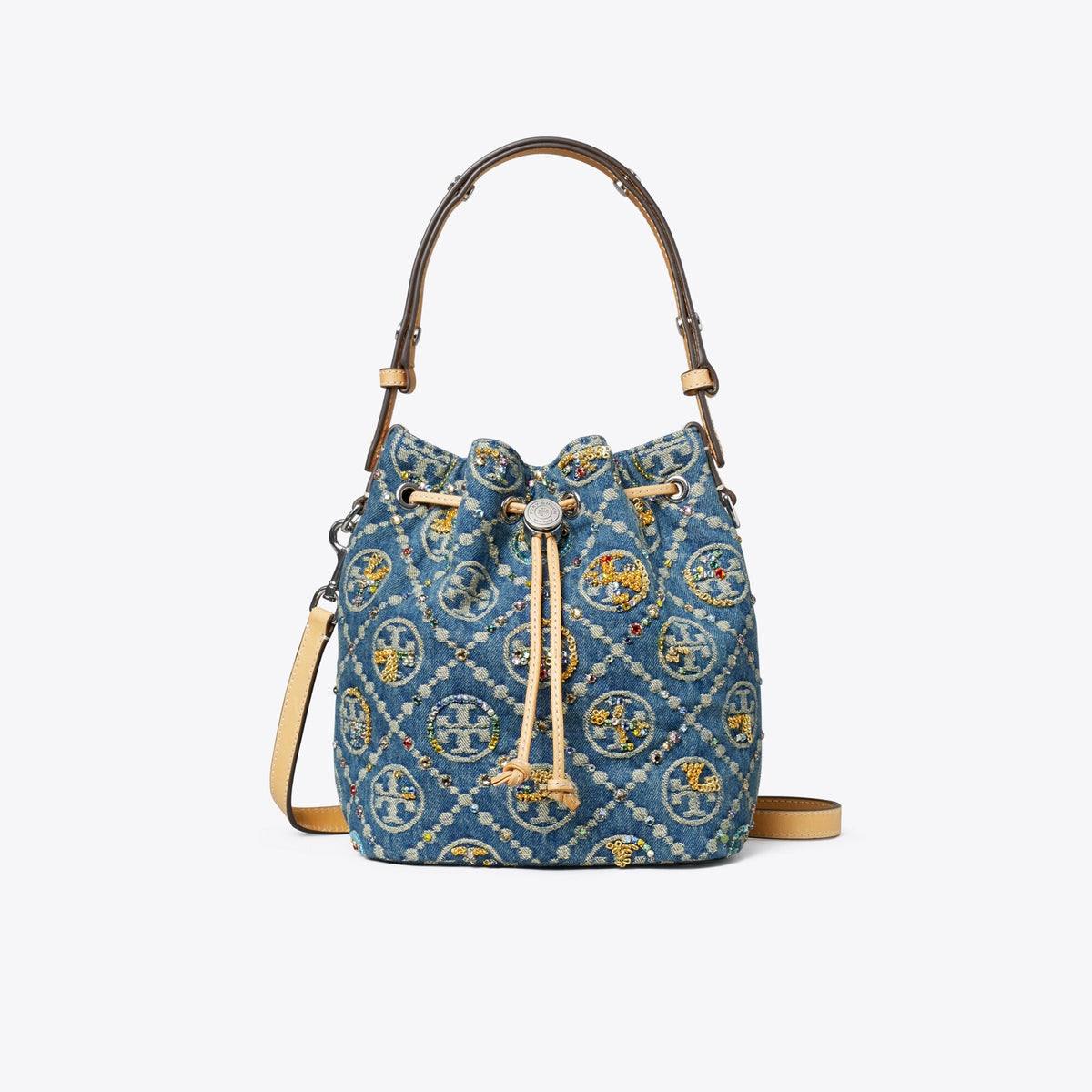 Tory Burch T Monogram Denim Embellished Bucket Bag - Deep Royal - 4