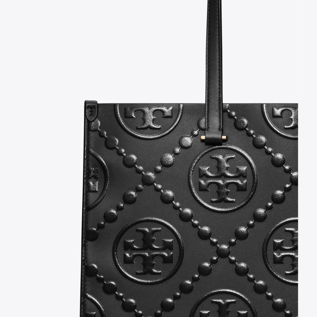 Tory Burch T Monogram Embossed Tote - Black/Black - 4