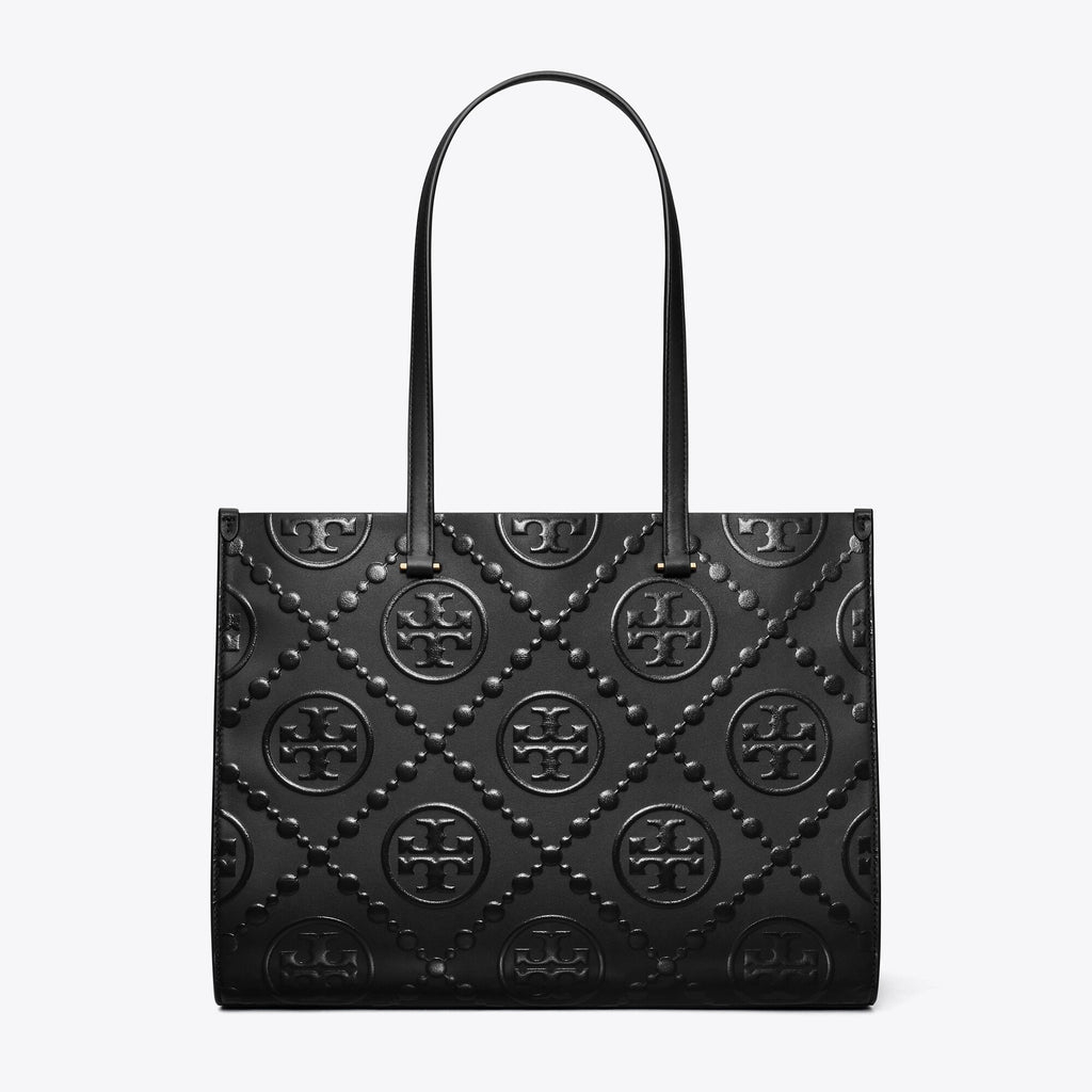 Tory Burch T Monogram Embossed Tote - Black/Black - 3