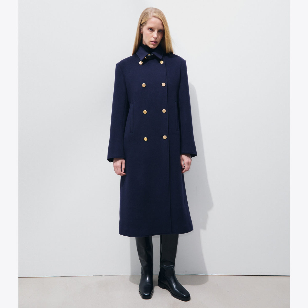 Tory Burch Tailored Long Wool Peacoat - Medium Navy - 2