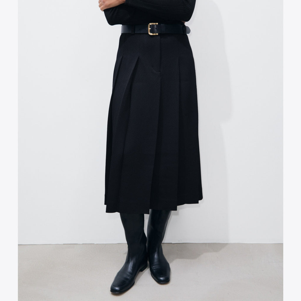 Tory Burch Tailored Twill Pleated Skirt - Black - 5