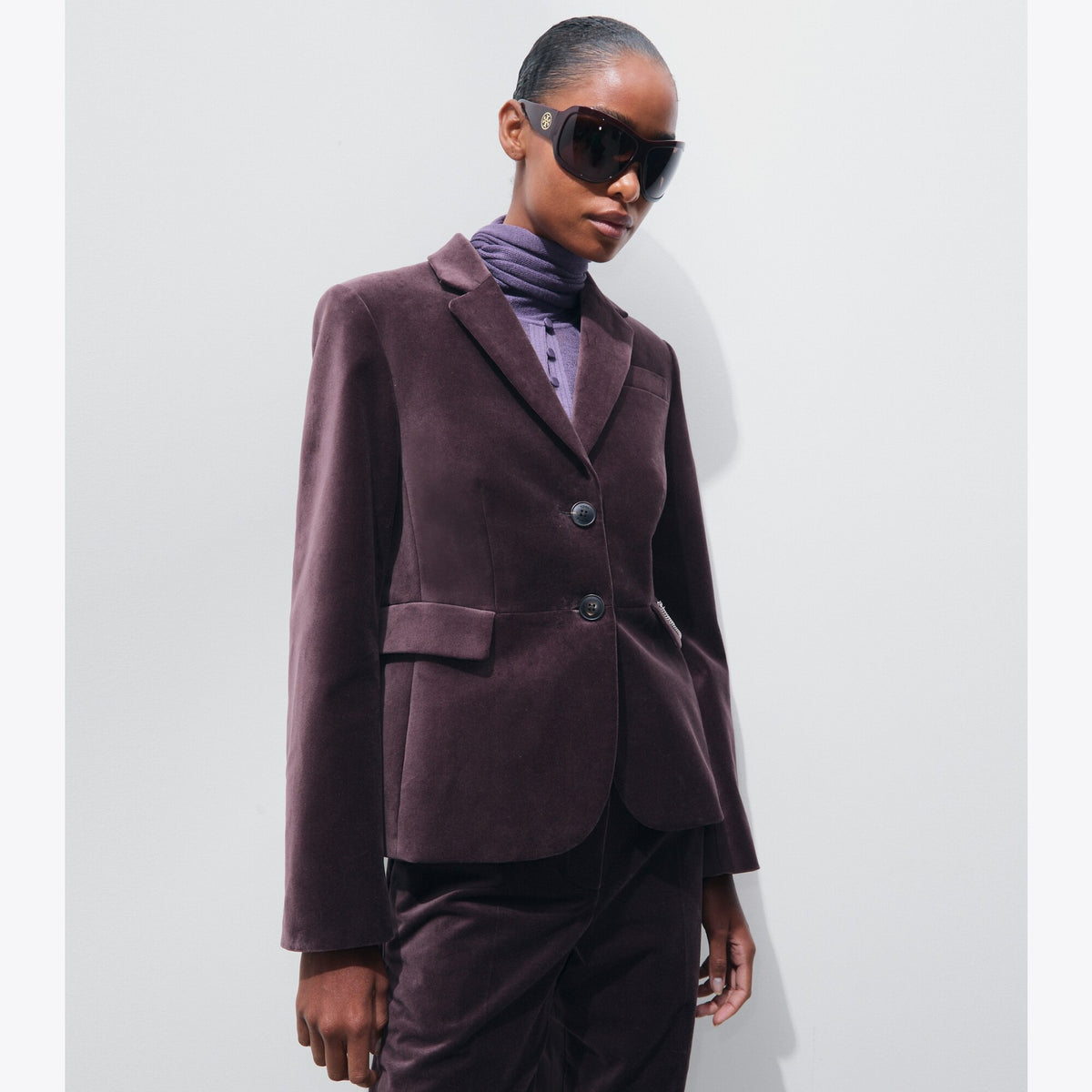 Tory Burch Tailored Velvet Blazer - Smoky Plum - 2