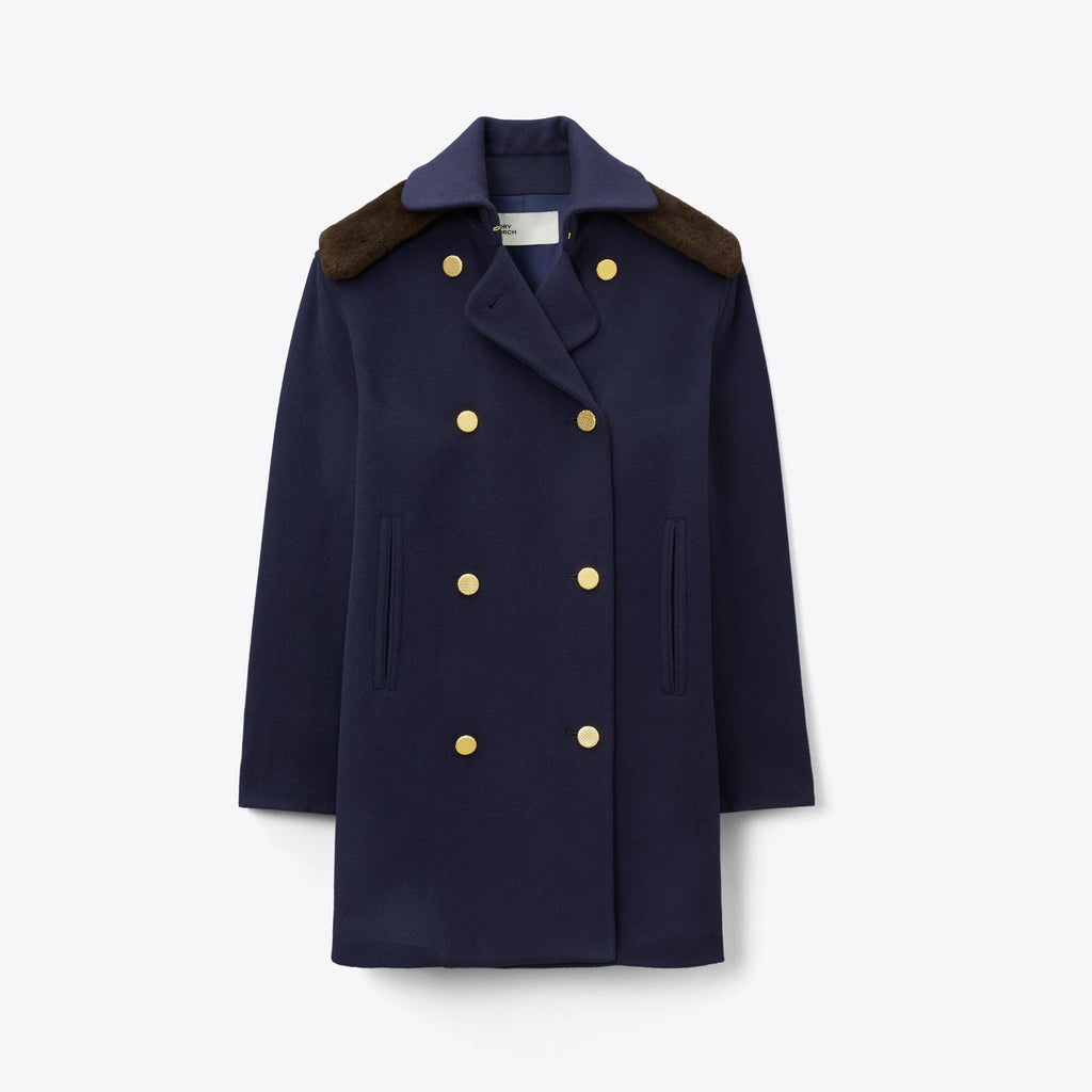 Tory Burch Tailored Wool Coat - Medium Navy