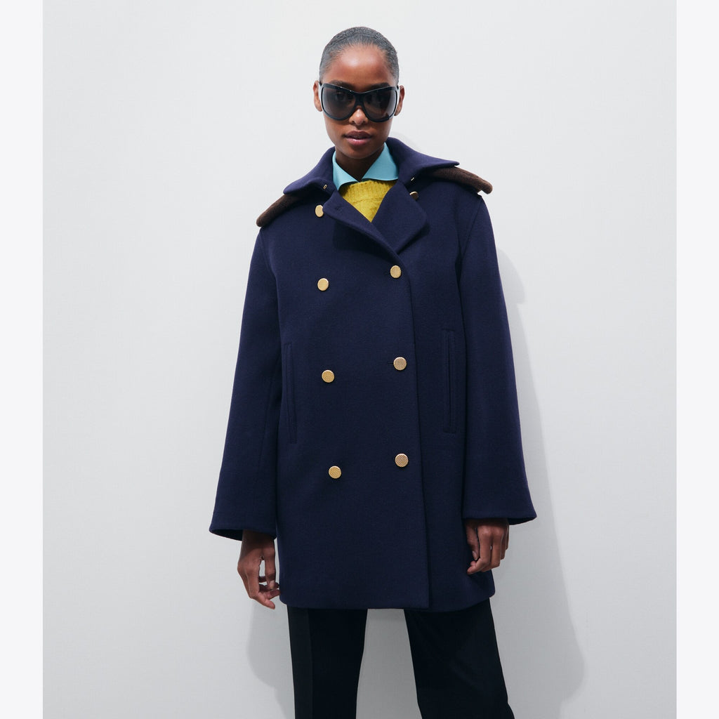Tory Burch Tailored Wool Coat - Medium Navy - 2