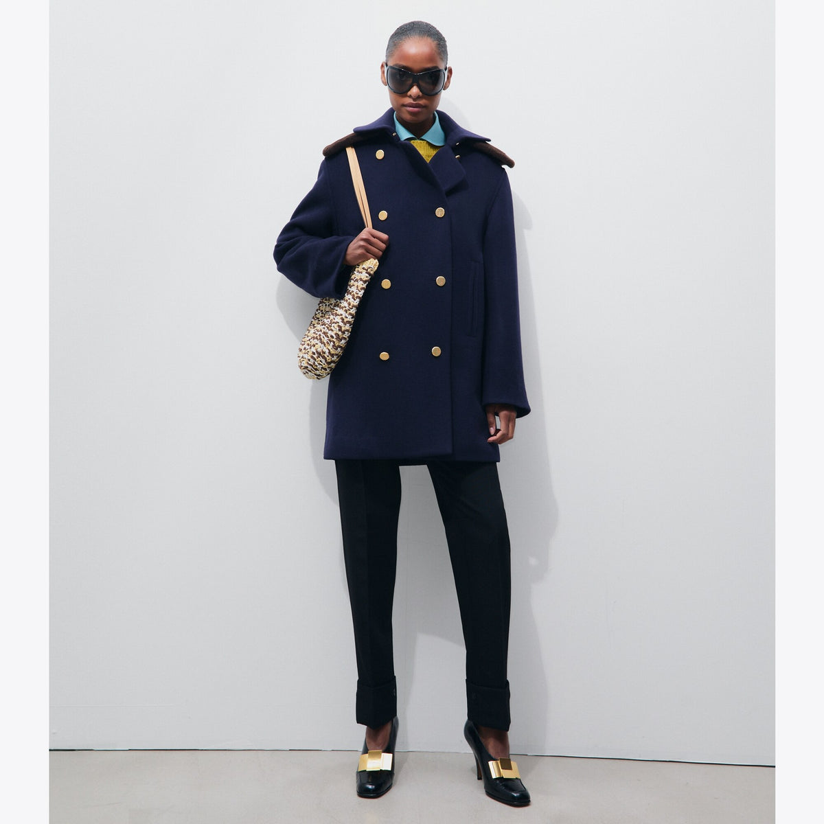 Tory Burch Tailored Wool Coat - Medium Navy - 3