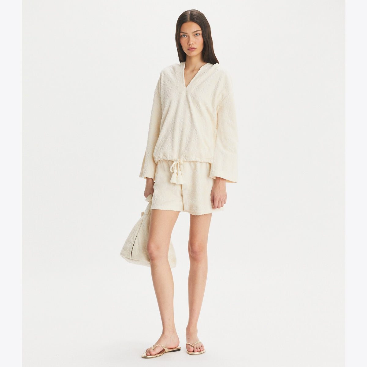 Tory Burch Terry Jacquard Logo Hoodie - New Ivory - 3
