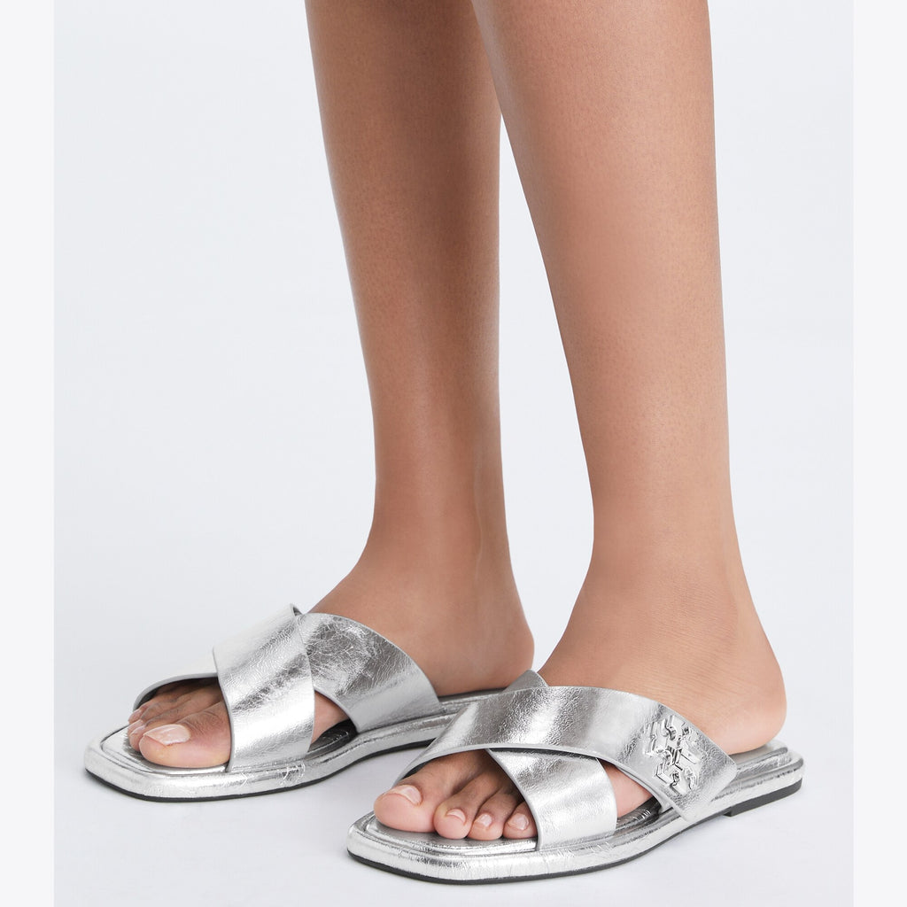 Tory Burch Turnlock Cross-Band Slide - Shiny Silver - 2