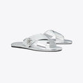 Tory Burch Turnlock Cross-Band Slide - Shiny Silver