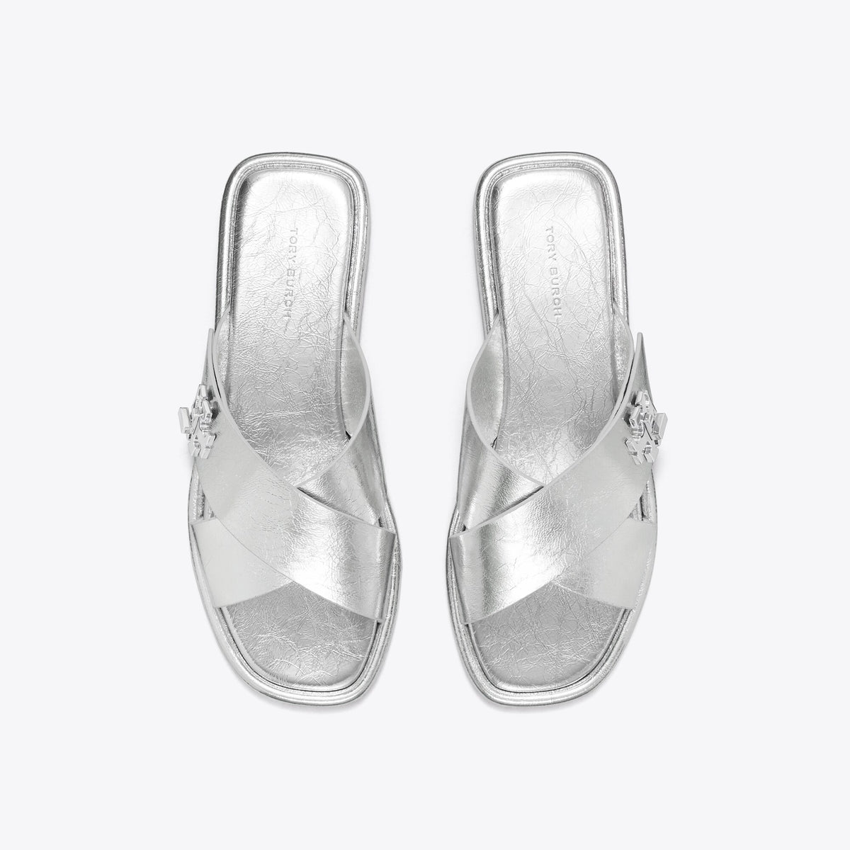 Tory Burch Turnlock Cross-Band Slide - Shiny Silver - 5