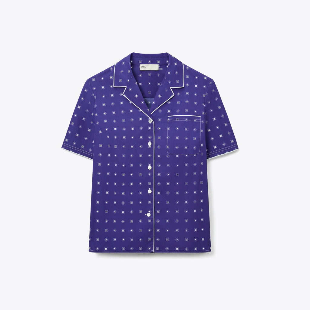 Tory Burch Twill Camp Shirt - Ballpoint Ink Nothing Ditsy