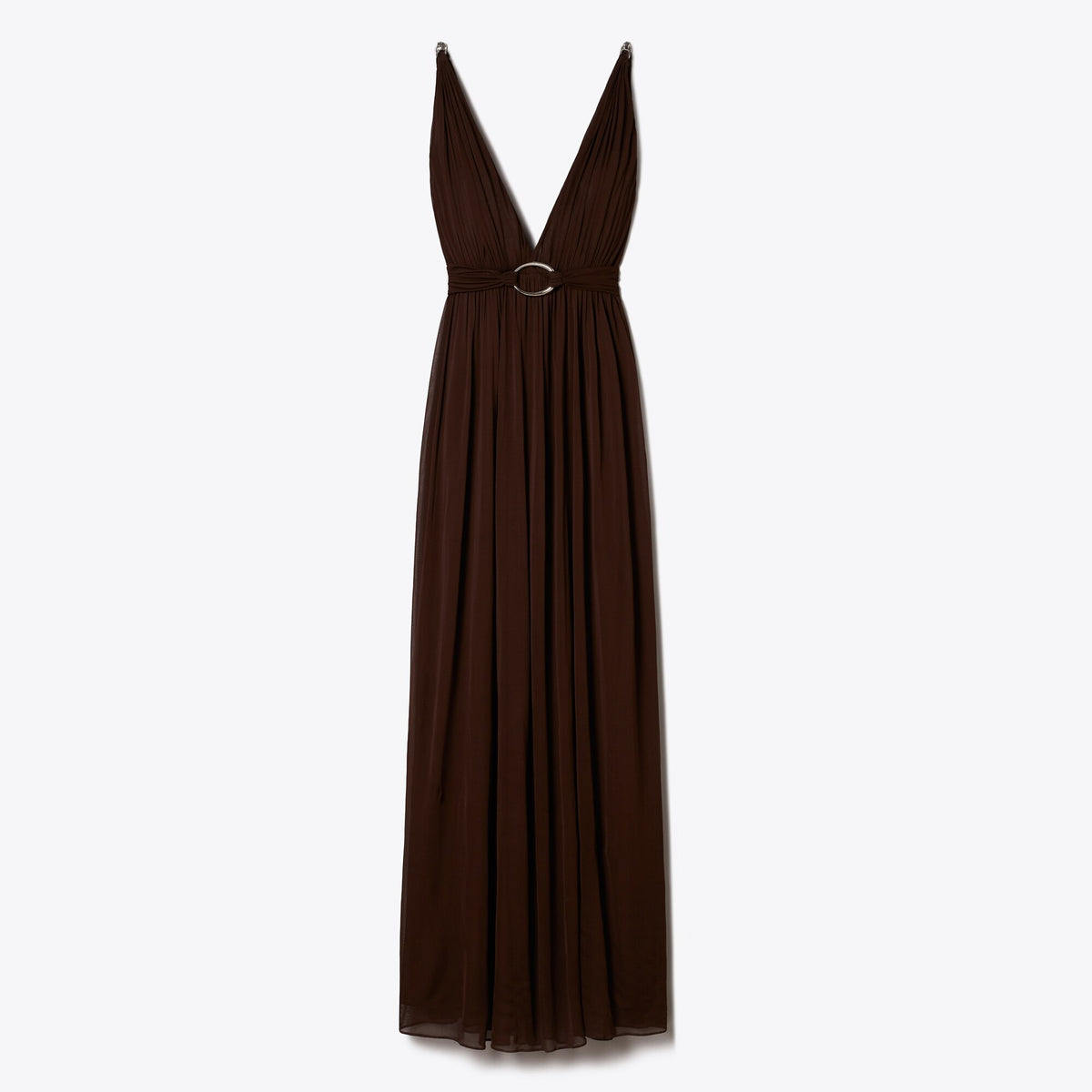 Tory Burch V-Neck Viscose Dress - Dark Cocoa