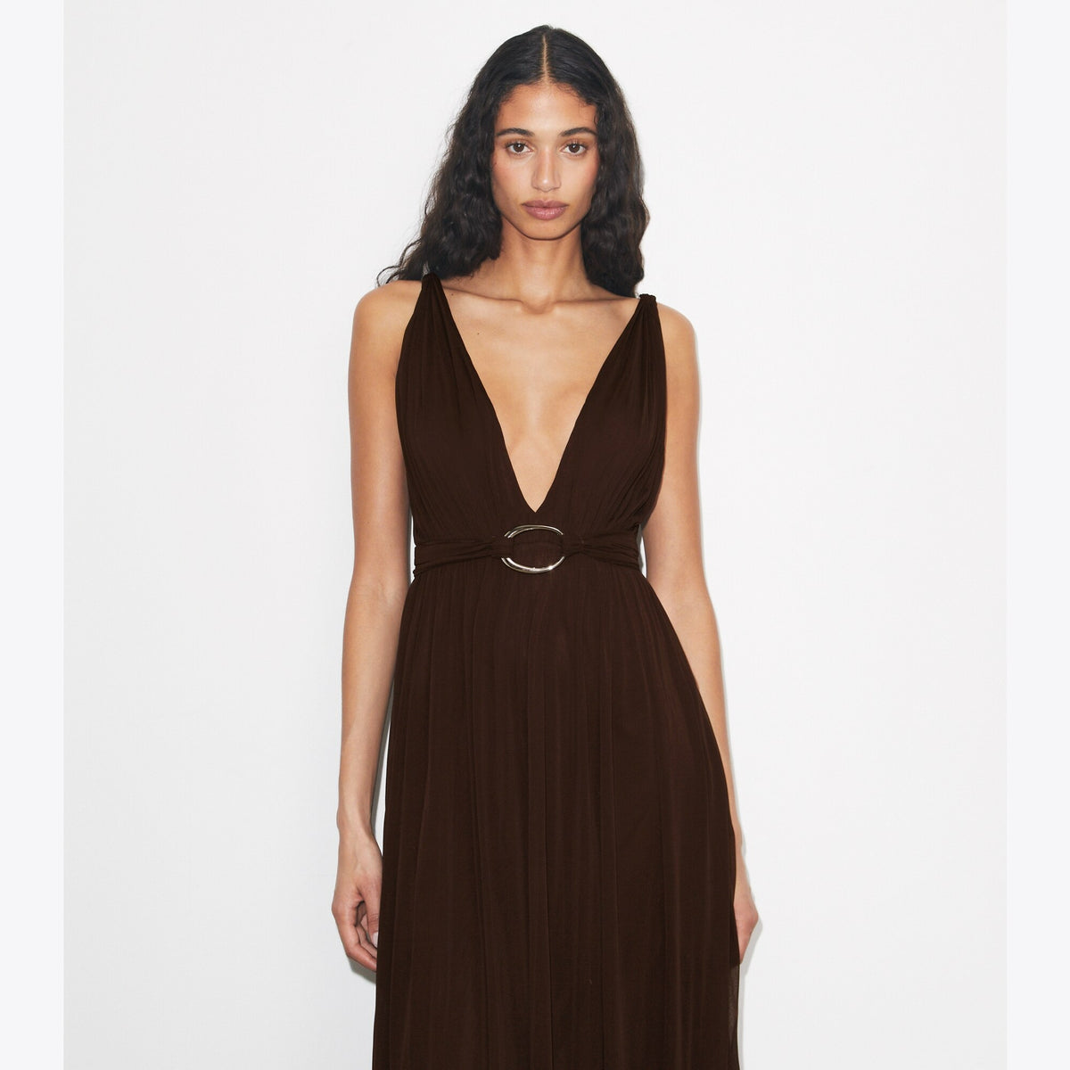 Tory Burch V-Neck Viscose Dress - Dark Cocoa - 5